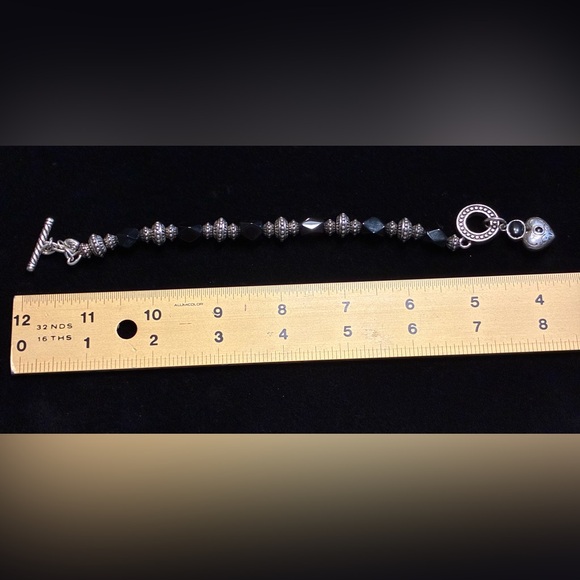 Brighton Silver-Tone and Black Beaded Heart Charm Bracelet - Picture 3 of 13